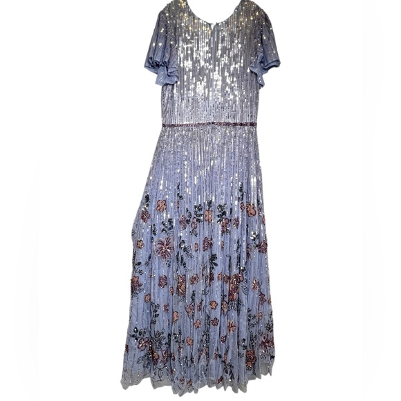 MAC DUGGAL Sequin Embellished A Line Flounce Sleeve V-Neck Gown Lilac Size 14 - Picture 6 of 10